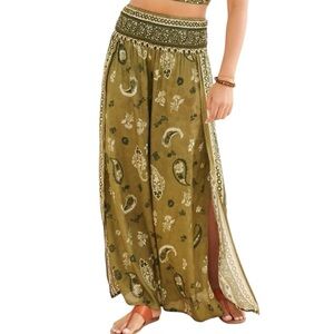 Earthbound Paisley Sari Faux Wrap Pants